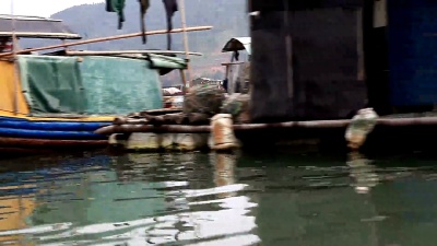 农民在海边养殖鲍鱼，在福建霞浦的水中有大量的网箱，他们生活在海面上。
