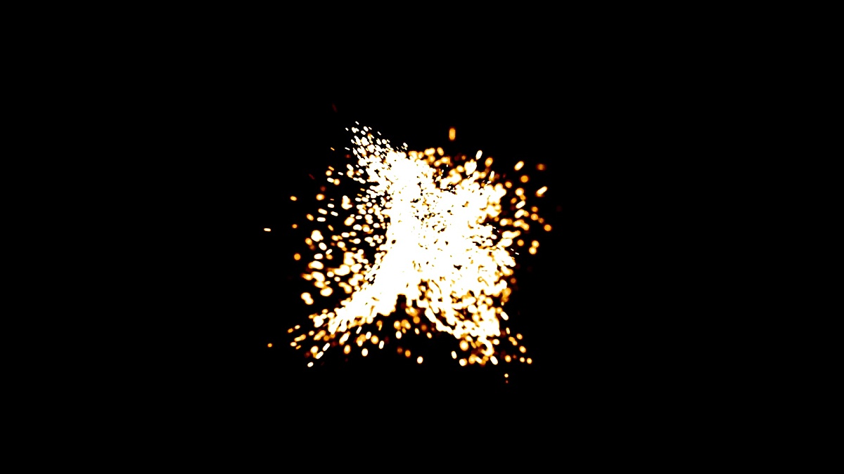 Fire Colored Cinematic Looking Particles With Turbulence Motion Moving In Front Of Camera With Shallow Dof On Black Background