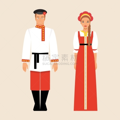 男人,女人,俄罗斯,传统服装,白色,国内著名景点,传统,红色,衬衫