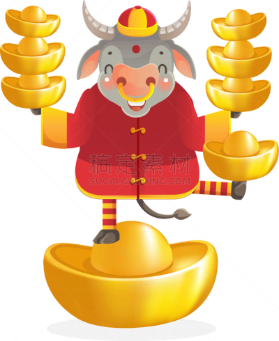 母牛,可爱的,传统,贺卡,春节,中文,新年前夕,十二生肖,动物,节日