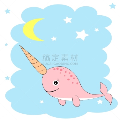 一角鲸,卡通,绘画插图,可爱的,儿童房,装饰物