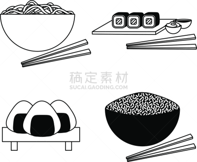 寿司,日本食品,米,草图,极简构图,面条,四个物体,高雅,菜单,背景分离