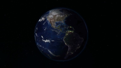 真实的地球在空间中旋转(循环)。在地球上可以看到昼夜的变化