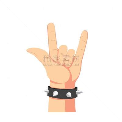 手镯,手,尖的,绘画插图,卡通,白色背景,平坦的,手势语,重金属,分离着色
