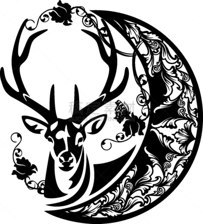 新月形,矢量,鹿,夜晚,概念,月亮,动物头,装饰物,可爱的,就寝时间