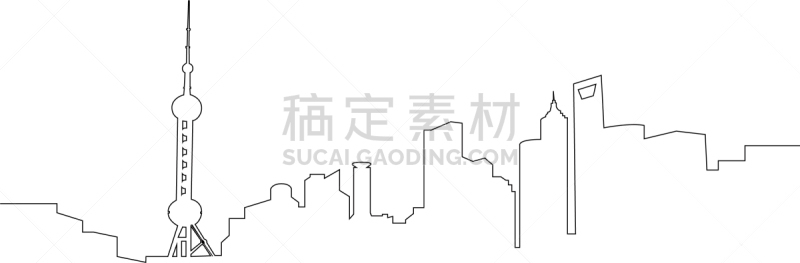分离着色,都市风景,上海,轮廓,亚洲,商务,名声,摩天大楼,全景