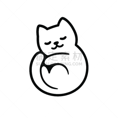 卡通,猫,可爱的,卷着的,胎姿,背景分离,简单,猫科动物,小的,动物