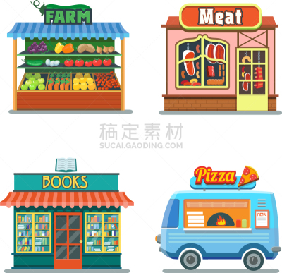 农场,商品,比萨饼,书,肉,商店,巴士,蔬菜,篮子,布置