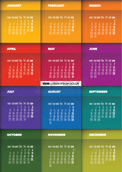 2020,日历,模板,周末活动,十月,月,一月,现代,3到4个月,背景