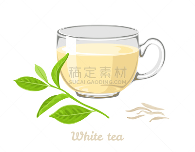 热饮,清新,叶子,干的,卡通,绘画插图,白茶,扁平化设计,玻璃杯