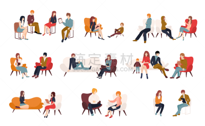 绘画插图,卡通,平坦的,矢量,丈夫,专业人员,家庭,婚姻,妻子,扶手椅