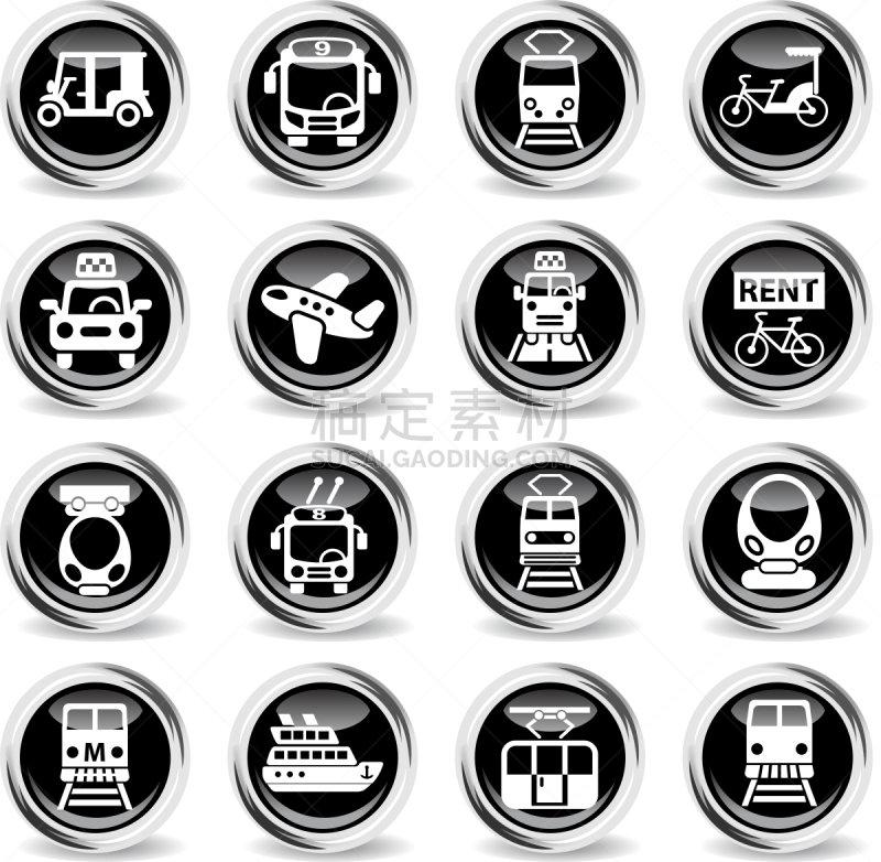 图标集,磁悬浮列车,巴士,高雅,Rent,铬合金,机动三轮车,出租车,金属质感,图像
