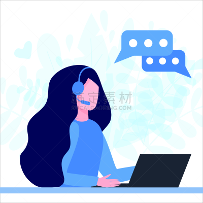 矢量,概念,笔记本电脑,绘画插图,女人,it技术支持,耳机,总机人员,平坦的,呼叫中心