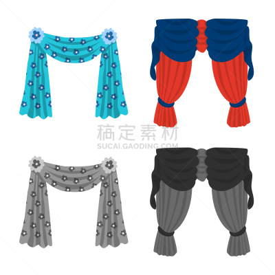 窗帘,品牌名称,红色,蓝色,纺织品,薄纱,缎子,设计,布置,收集