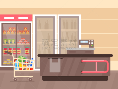 饮料,购物中心,商品,绘画插图,卡通,平坦的,室内,超级市场,商店,矢量