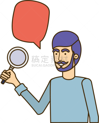 男人,放大镜,白色背景,对话气泡框,显微镜,视力,侦探,设备用品,渴望