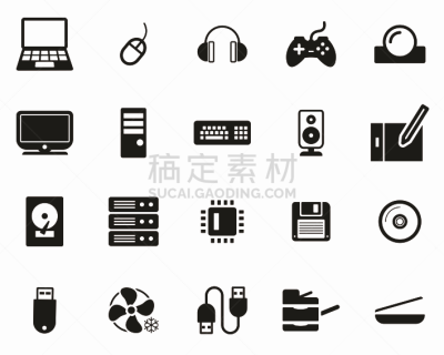 计算机,计算机图标,计算机部件,黑白图片,巨大的,软盘,光盘,专业人员,背景分离,齿轮