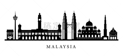 著名景点,马来西亚,城市天际线,黑白图片,白色,摩天大楼,图像,矢量,旅游目的地