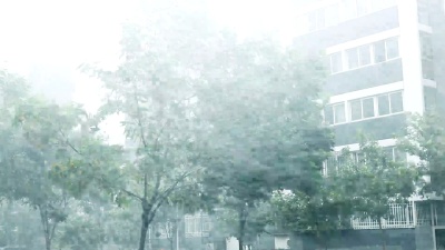 大雨使镜头变得模糊不清。