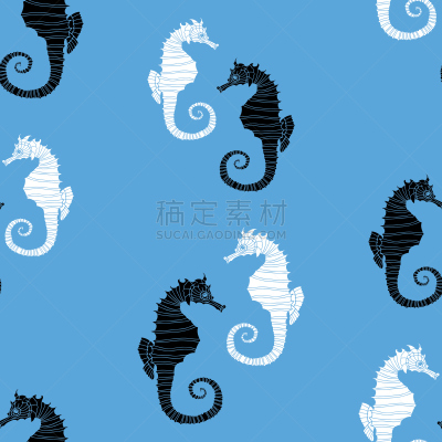 海马,四方连续纹样,黑白图片,华丽的,海洋生命,纺织品,野生动物,海扇壳,海洋,计算机制图