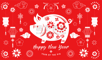 猪,2019,春节,可爱的,计划书,传统节日,装饰品,问候,花
