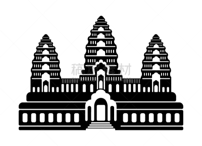 吴哥窟,建筑外部,矢量,单色调,绘画插图,柬埔寨,名声,背景分离,东南亚半岛,热带气候