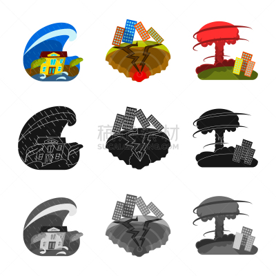 天气,发狂的,图标,风险,环境,云,海啸,波浪,水灾,骨折