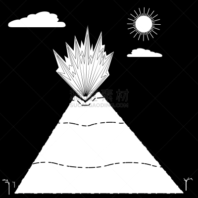绘画插图,火山,矢量,火焰,山,熔岩,正下方视角,爆发,剪影