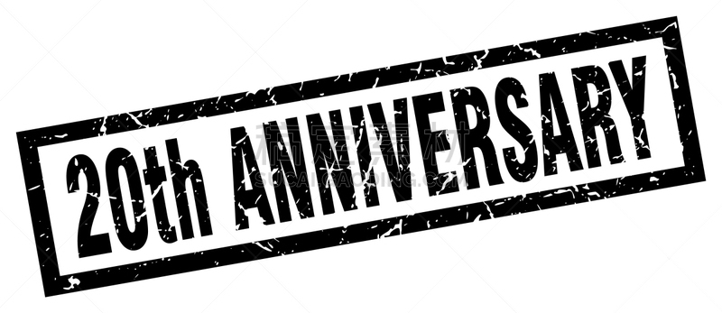 橡皮章,第二十周年,黑色,正方形,分离着色,数字20,周年纪念,白色背景,剥皮器,模板