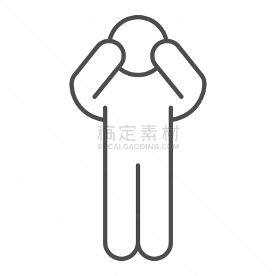 一个人,细的,线图标,轮廓,男人,矢量,白色背景,注视镜头,发型,担心