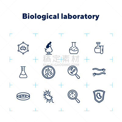 生物学,图标集,实验室,线条,显微镜,健康保健,背景分离,环境,技术,分子