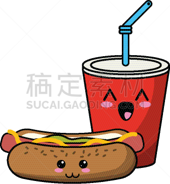 可爱,卡通,快餐,可爱的,热,苏打,清新,食品,狗,爱