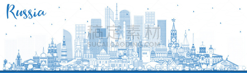 城市天际线,轮廓,建筑外部,蓝色,俄罗斯,伏尔加格勒,莫斯科,东正教,细的,现代
