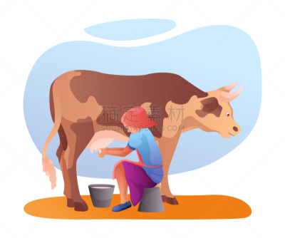 母牛,矢量,农民,绘画插图,平坦的,农业,背景分离,大桶,草