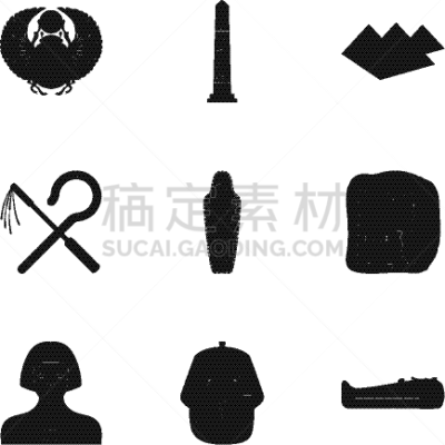 巨大的,黑色,古埃及文明,计算机图标,分离着色,木乃伊化的,T形十字架,图像,法老,收集