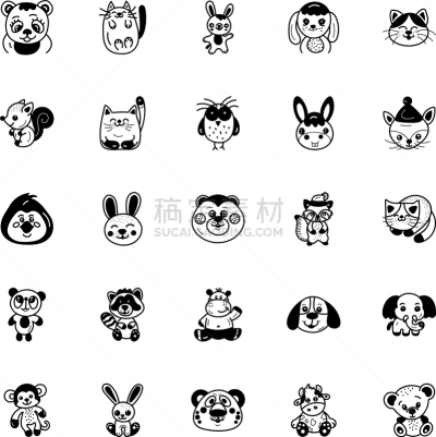 动物,动画片,兽群,可爱的,浣熊,驴,鸟类,狐狸,兔子,河马
