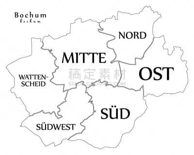 德国,现代,城市,波鸿,街道图,非都市风光,形状,轮廓,白色,黑色