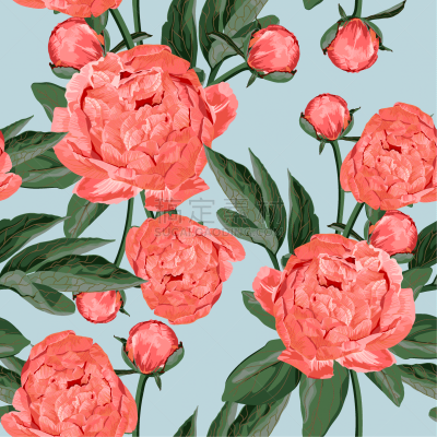 floral seamless pattern with coral orange peonies