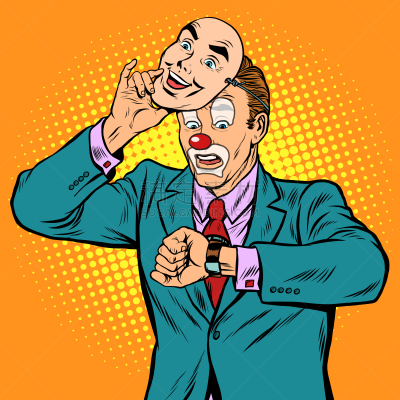 小丑,看,表,人造的,时间,男商人,不诚实,钟面,腕表
