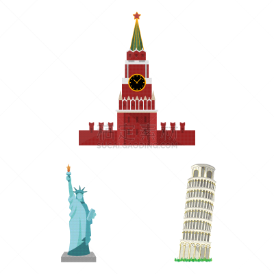 国际著名景点,漫画,分离着色,国内著名景点,奔萨,克里姆林宫,好奇心,图像,布置,收集