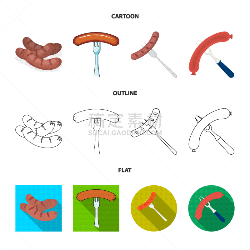 香肠,图标,自助餐,分离着色,传统,肉,啤酒节,食品,烤肉架,收集