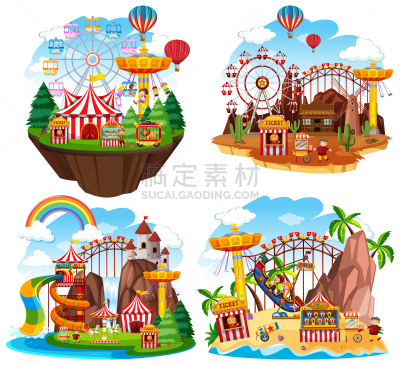 岛,大群动物,自然,图像,计算机制图,矢量,水,陆地,背景,游乐园