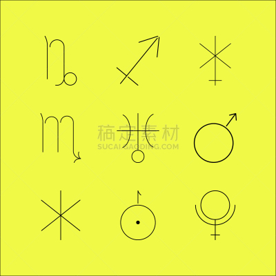 直的,图标集,星座,天王星,矢量,图像,标志,石洞壁画,摩羯座,朱诺号