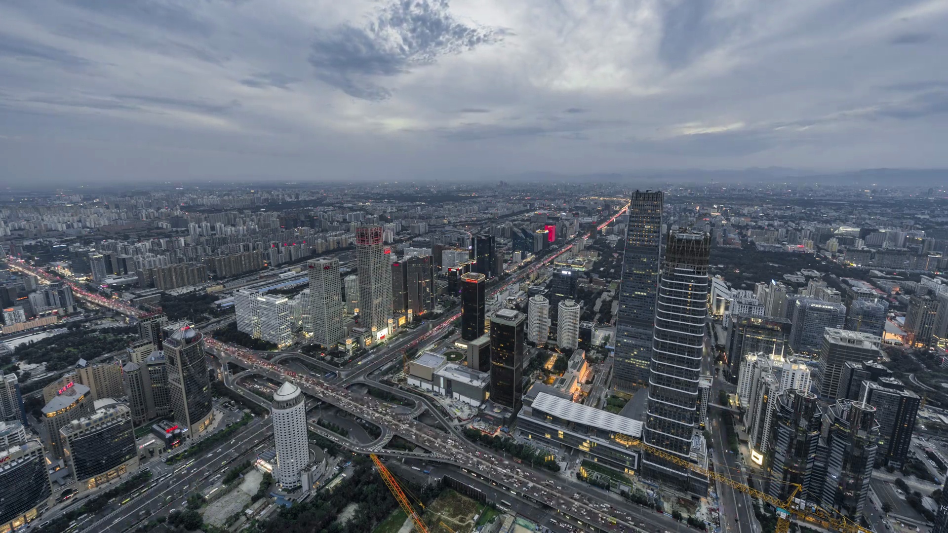 T/L WS HA鸟瞰美妙的城市景观，日夜转换/中国北京