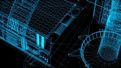 三维渲染-工业建筑的线框模型