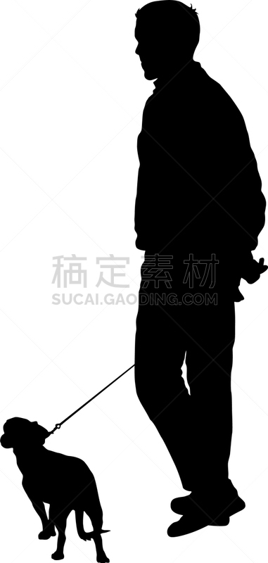 男人,狗,白色背景,分离着色,白色,人,纯种犬,梗犬,剪影,收集