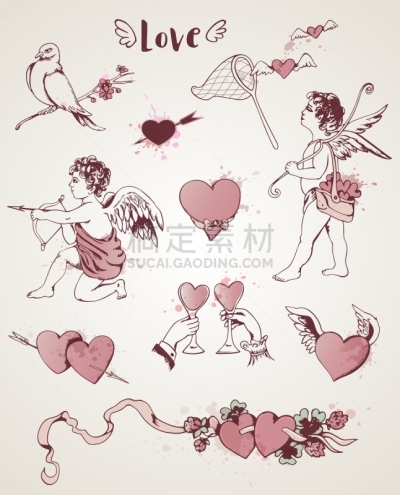 情人节卡,文字,粉色,点状,浪漫,图像,传统节日,鸟类,复古,爱