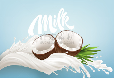 椰子,矢量,牛奶,绘画插图,蓝色背景,文字,一个物体,甜点心,水果,三维图形