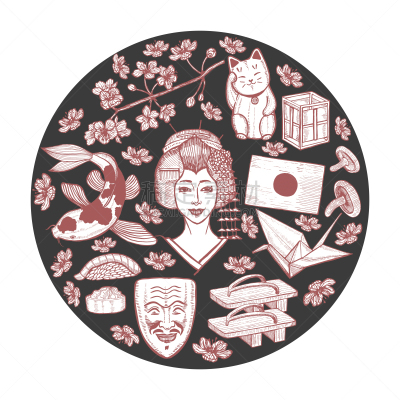 圆形,日本,黑色,举起手,高雅,传统,寿司,贺卡,戏剧表演,纺织品