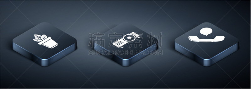 set isometric flowers in pot telephone handset